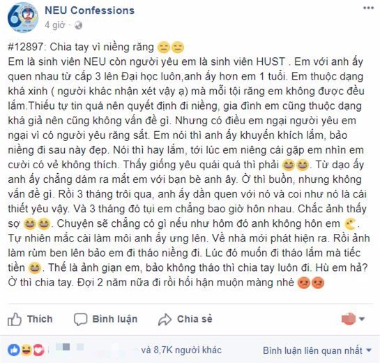 Thanh niên quyết định chia tay bạn gái niềng răng vì bị sứt môi khi hôn nhau - Ảnh 1.