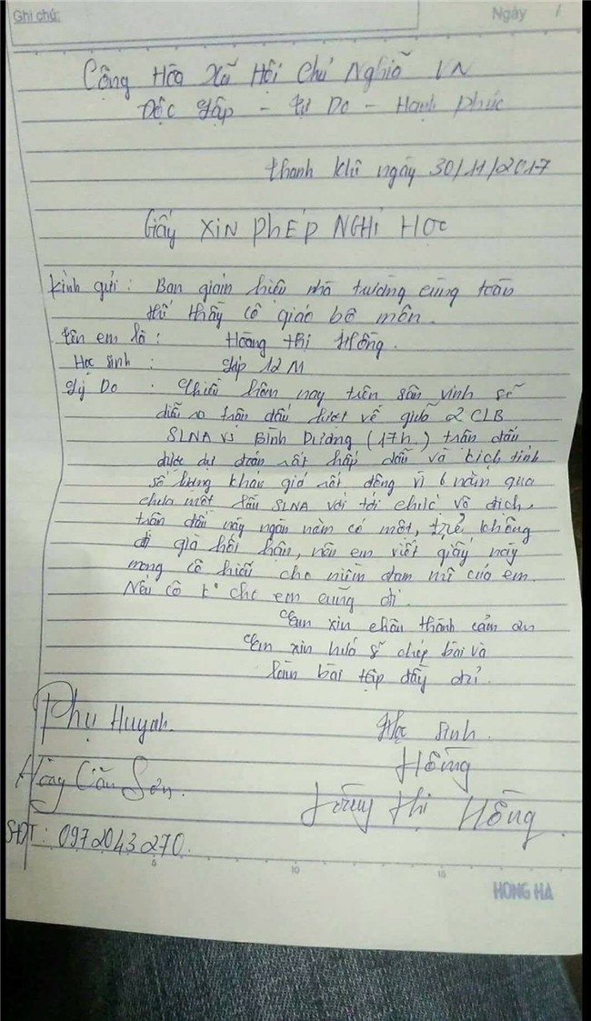 Lá đơn xin nghỉ học mang phong cách bất chấp tất cả vì đam mê được phụ huynh ủng hộ