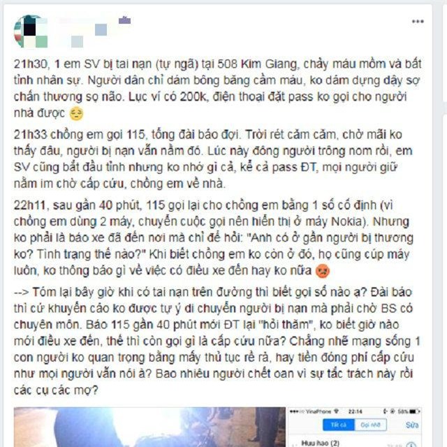 su that thong tin: goi 40 phut xe cap cuu 115 chua den don nguoi bi tai nan di vien - 1