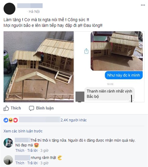 Chàng trai hì hục dựng nhà tăm tặng bạn gái, bị bĩu môi từ chối ngay từ vòng dắt xe - Ảnh 1.