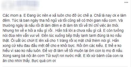 Đăng đàn than tủi thân suýt rơi nước mắt vì chồng không nấu cơm chiều, cô vợ trẻ tưởng được bênh, ai ngờ bị chị em xông vào mắng - Ảnh 1.