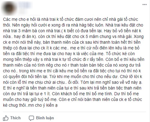 Cô dâu kể chuyện đám cưới do bố mẹ ruột lo, nhà trai tổ chức ké còn xin lại tiền mừng khiến chị em sôi máu - Ảnh 1.