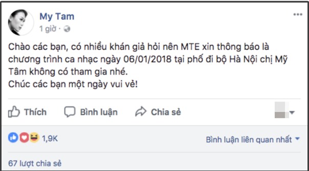 Mỹ Tâm đột ngột tuyên bố hủy show diễn đầu năm 2018 tại Hà Nội. - Tin sao Viet - Tin tuc sao Viet - Scandal sao Viet - Tin tuc cua Sao - Tin cua Sao