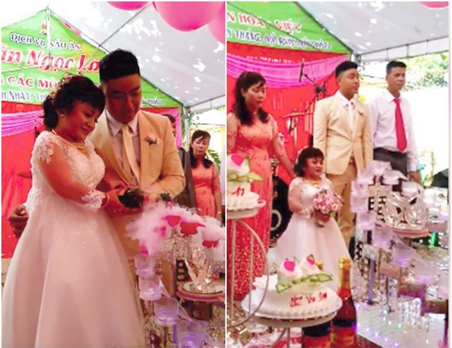 Chú rể cao 1m76 bế bổng cô dâu nấm lùn cao chưa đến 1m lên ghế cắt bánh trong tiệc cưới gây xôn xao - Ảnh 2.