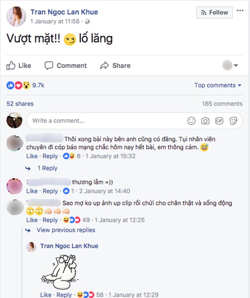 mung 1 tet, lan khue dang status "bong gio" vi ky duyen duoc goi la "nu hoang vedette"? - 1