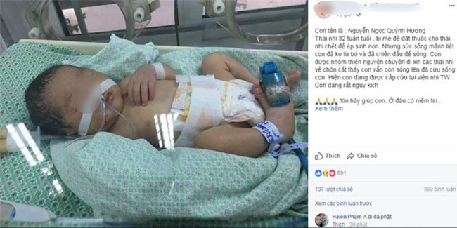 Bé gái 32 tuần tuổi bị mẹ phá thai để chối bỏ được nhóm thiện nguyện khi đi nhặt xác thai nhi cứu sống - Ảnh 1.