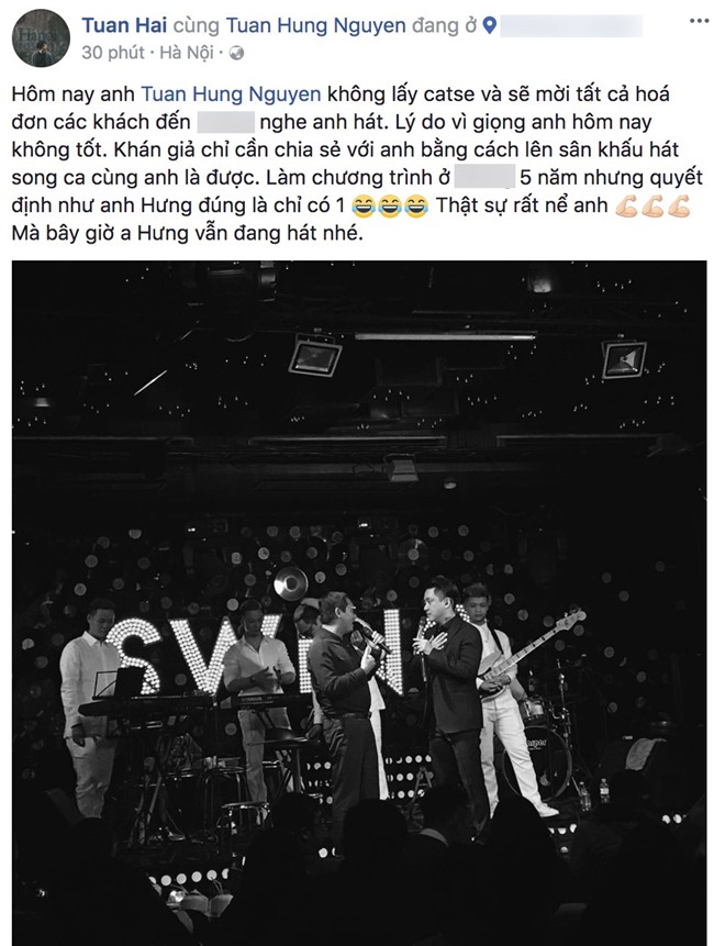 Gặp sự cố về giọng hát, Tuấn Hưng sẵn sàng không nhận cát-xê và mời nước trọn phòng trà - Ảnh 1.