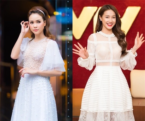 Cả hai chọn váy màu trắng tinh khôi chít eo, đơn giản nhưng đẹp và rất thơ.