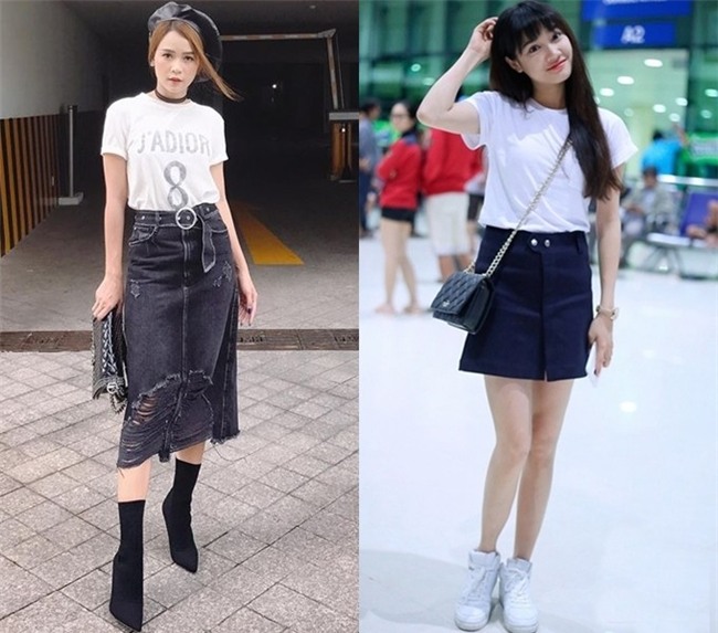 Thật khó để nhận định ai xấu - ai đẹp hơn khi họ diện áo thun trắng. Nhã Phương đẹp một cách giản dị và trẻ trung thấy rõ trong khi đó Sam trông cá tính và