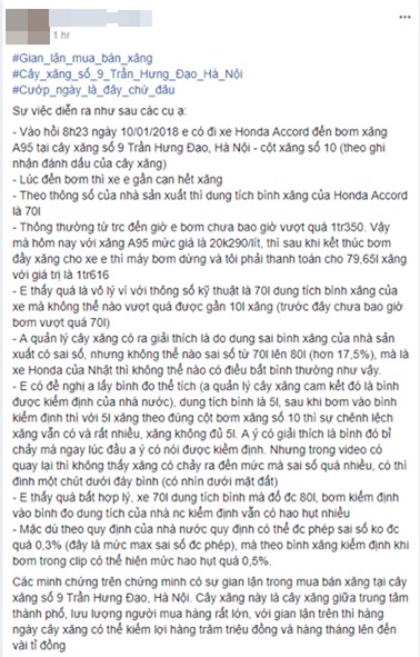 Hà Nội: Mang ô tô dung tích bình 70l đi đổ xăng, người đàn ông giật mình khi đổ 80l mới đầy, chủ cây xăng lên tiếng