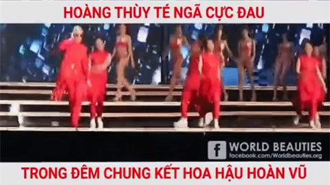 Clip: Hoàng Thùy té ngã cực mạnh trên sân khấu đêm chung kết Hoa hậu Hoàn vũ Việt Nam 2017 - Ảnh 2.