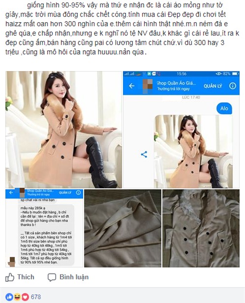 Hí hửng đặt online áo dạ cổ lông sang chảnh diện Tết, bà mẹ trẻ nhận hàng thật mỏng tanh như bánh cuốn - Ảnh 1.