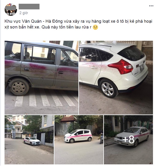 Hàng loạt ô tô bị xịt sơn bẩn tại chung cư Văn Quán, Hà Đông