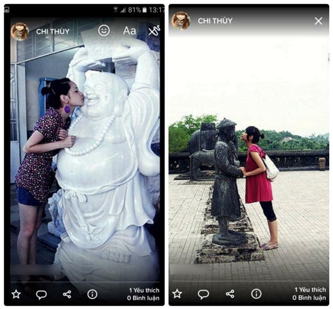 Loạt ảnh được cho là Chi Pu hôn và ngồi lên tượng Phật cách đây nhiều năm gây xôn xao mạng xã hội - Ảnh 2.