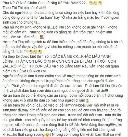“Phụ nữ ở nhà chăm con là những kẻ ăn bám” gây bão mạng - Ảnh 1.
