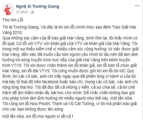 Truong Giang xin loi vi cau hon Nha Phuong tren song truyen hinh hinh anh 1
