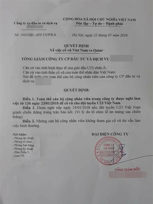 Quyết định cho nhân viên nghỉ xem U23 Việt Nam đá bán kết: Tổng giám đốc công ty lên tiếng - Ảnh 1.