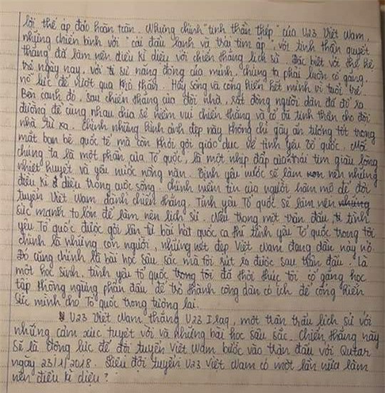 Bài văn đầy xúc động của nữ sinh lớp 9.