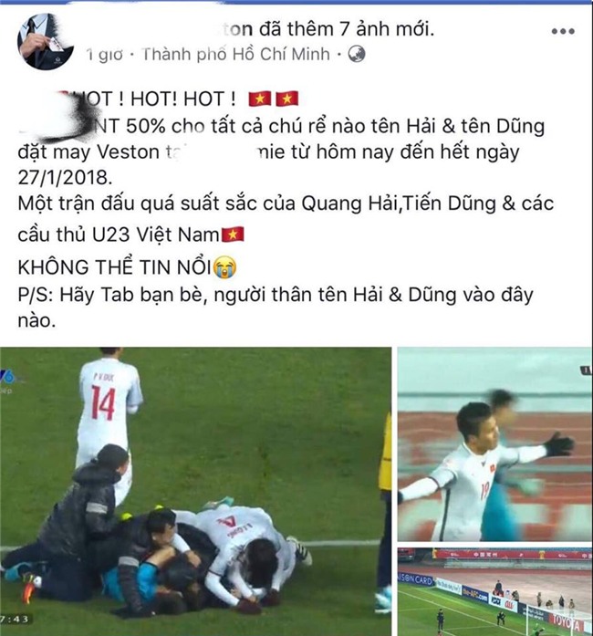 U23,u23 việt nam,u23 giành thắng lợi,khuyến mãi,giảm giá,quang hải,tiến dũng