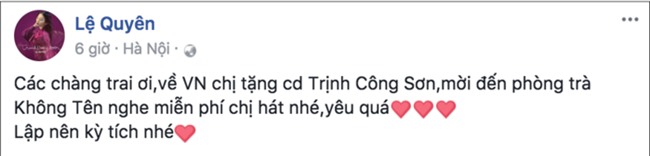 Lệ Quyên muốn tặng CD Trịnh Công Sơn cho U23 Việt Nam và mời các cầu thủ đến phòng trà của cô để nghe hát miễn phí. - Tin sao Viet - Tin tuc sao Viet - Scandal sao Viet - Tin tuc cua Sao - Tin cua Sao