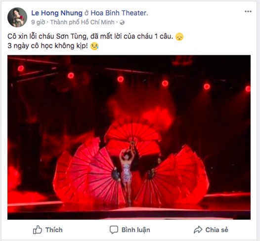 Diva Hồng Nhung xin lỗi Sơn Tùng dù chỉ mắc lỗi nhỏ khi cover Lạc trôi - Ảnh 1.