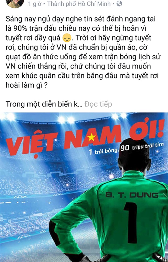 2 tiếng trước trận đấu, trên mạng xã hội người lo lắng tuyết rơi hoãn đấu, người tranh thủ mua đồ nhậu đợi giờ G - Ảnh 1.