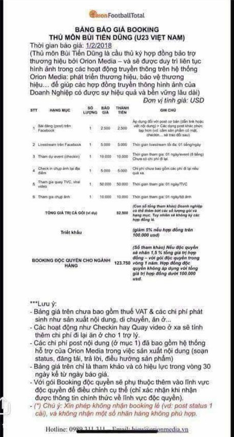 Lộ bảng giá quảng cáo 3 tỷ của thủ môn Bùi Tiến Dũng, dân mạng xôn xao, tấn công Facebook cá nhân anh chàng - Ảnh 1.