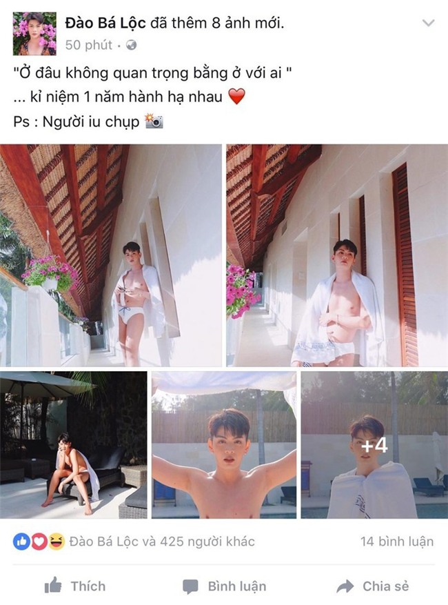 Đào Bá Lộc đăng ảnh táo bạo bên hồ bơi nhân ngày kỉ niệm 1 năm yêu nhau với bạn trai