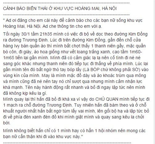 Hà Nội: Xôn xao sự xuất hiện của kẻ biến thái chuyên rình rập những cô gái trẻ để sàm sỡ - Ảnh 1.