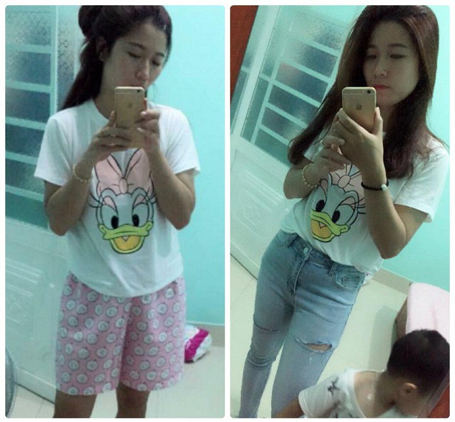 Chỉ thay chiếc quần và đổi kiểu tóc đã có sự khác biệt rất lớn (ảnh: Mậu Lan)