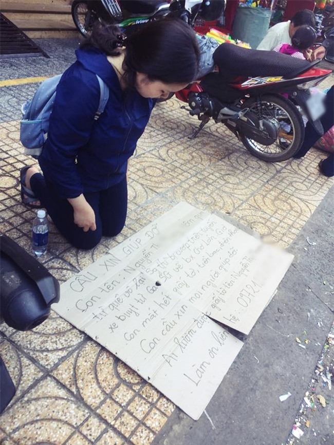 Xôn xao hình ảnh nữ sinh viên quỳ gối bên đường xin lại giấy tờ sau khi bị cướp giật ví trên xe buýt ở Sài Gòn - Ảnh 1.