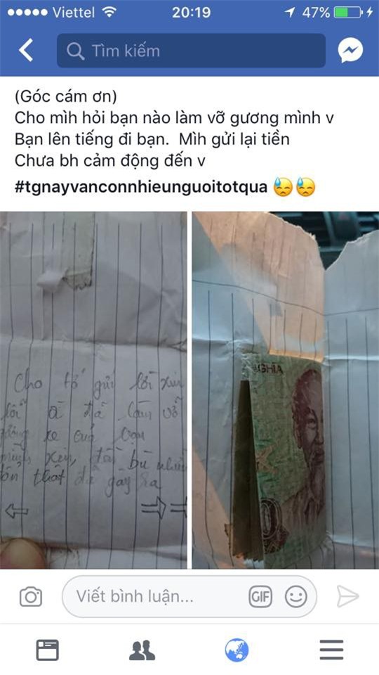 Chiếc gương bị vỡ và tờ 10 nghìn để lại khiến chủ nhân phải lên mạng chia sẻ - Ảnh 1.