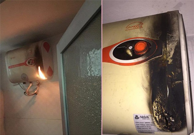 Bình nước nóng hiệu Nasuta gặp vấn đề gây cháy, nổ trong quá trình sử dụng.