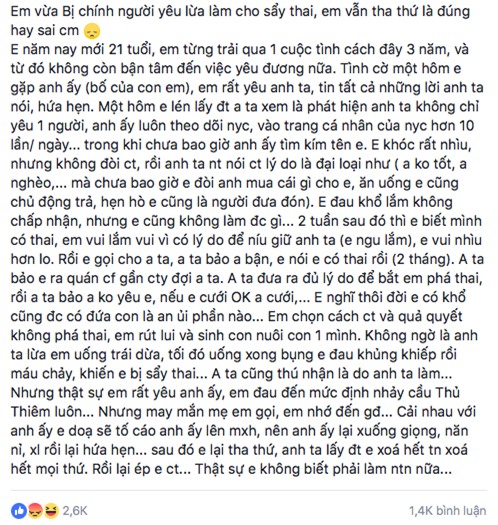Bị chính người yêu lừa cho sẩy thai nhưng tôi vẫn tha thứ cho anh ta là đúng hay sai? - Ảnh 1.