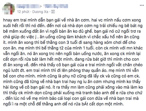 Bị chị bạn trai soi mói vì qua nhà ăn cơm không chịu rửa bát, ngờ đâu cô gái lại được bênh chằm chặp - Ảnh 1.
