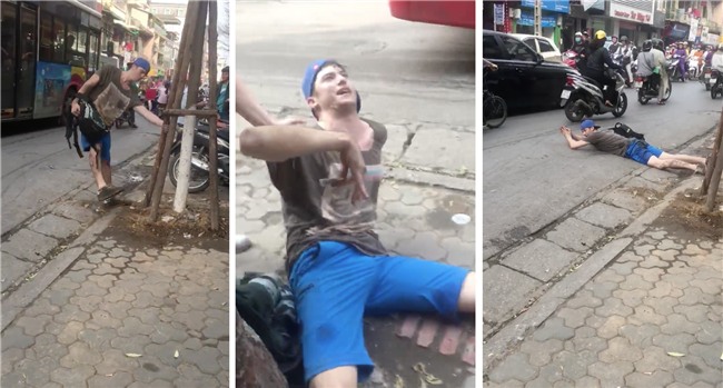 Hà Nội: Thanh niên ngoại quốc nằm ra lòng đường tập bơi sau khi thử điếu cày ở quán nước vỉa hè - Ảnh 2.