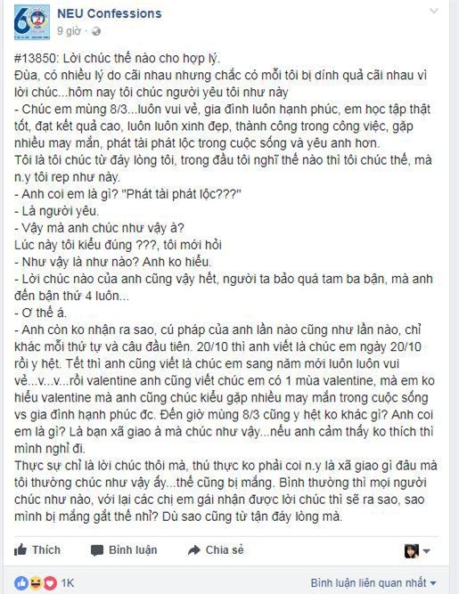 co gai cai nhau doi chia tay voi ban trai chi vi loi chuc 8/3 nhu nay - 1