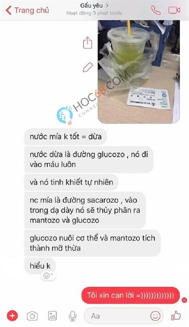 Dõng dạc giảng cho người yêu nước mía không tốt bằng dừa, chàng trai thích ra vẻ chuyên Hóa nhận về cái kết ê chề - Ảnh 1.