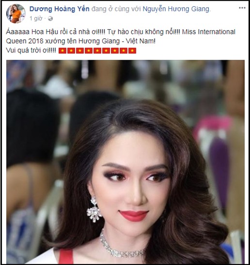 Làng giải trí Việt vỡ òa khi Hương Giang đăng quang Hoa hậu Chuyển giới Quốc tế 2018-10