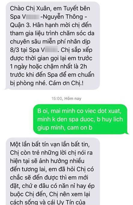 Nhận lời đến spa làm đẹp miễn phí rồi hủy hẹn, khách hàng bị nhân viên nhắn tin mắng xối xả - Ảnh 3.