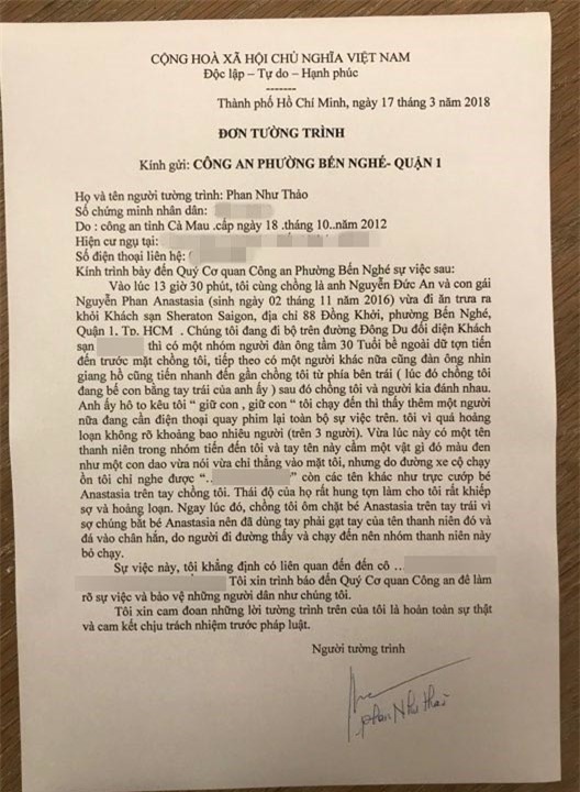Phan Như Thảo còn đăng tải hình ảnh đơn tường trình mà cô vừa gửi đến cơ quan chức năng. - Tin sao Viet - Tin tuc sao Viet - Scandal sao Viet - Tin tuc cua Sao - Tin cua Sao