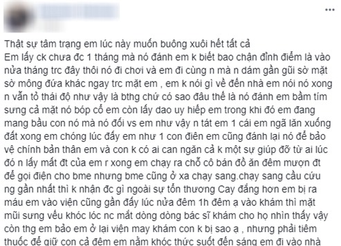Mẹ bầu chua xót kể chuyện cưới nhau được 1 tháng đã bị chồng đánh 2 lần, 2 lần phải vào viện giữ thai - Ảnh 1.