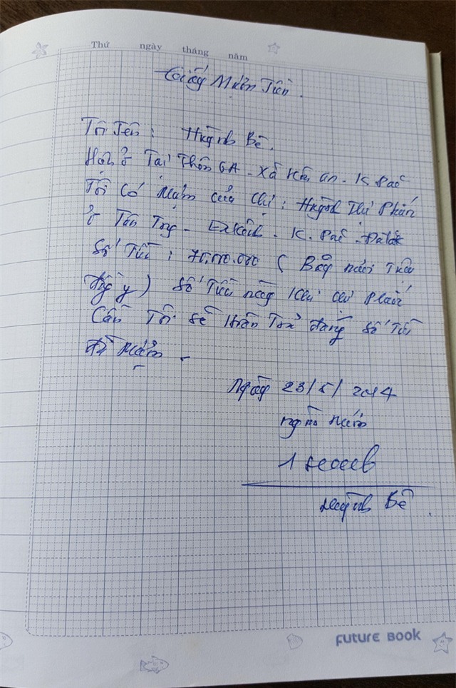 Giấy mượn tiền ông Bê viết và ký tên
