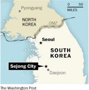 Sejong nằm cách thủ đô Seoul khoảng 120km về phía nam (Đồ họa: Washington Post)