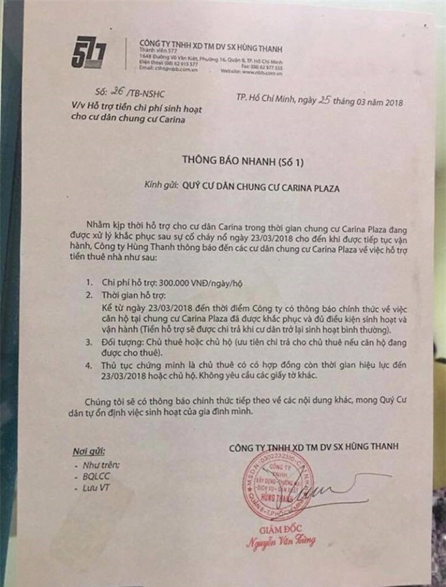 Chủ đầu tư chung cư Carina tiếp tục mất hơn trăm tỷ sau vụ cháy