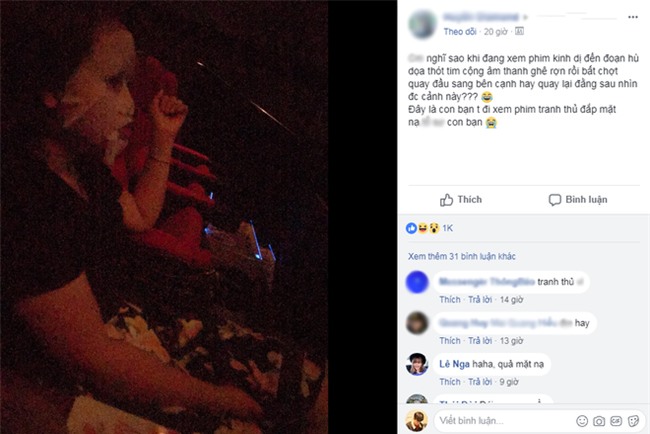 Cô nàng ham làm đẹp nhất đây rồi, vừa vào rạp xem phim kinh dị vừa tranh thủ đắp mặt nạ dưỡng da - Ảnh 1.