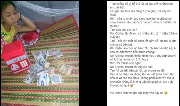 Chị hai lên mạng khoe em gái ‘đại gia’, để dành được ‘1 triệu 5 trăm mấy lận’ - Ảnh 1.