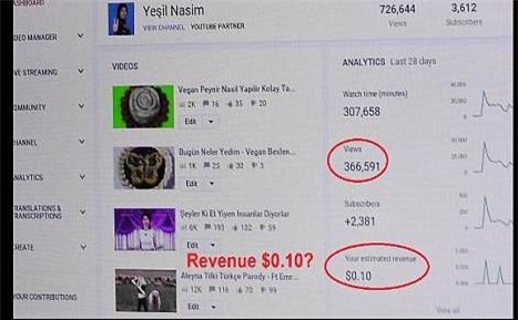 
Nasim tức giận khi kênh Youtube của cô có hơn 366 ngàn lượt xem nhưng chỉ kiếm được 0,1USD
