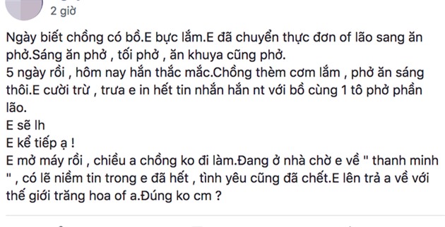 Biết chồng cặp kè bồ nhí, vợ ung dung nấu phở 5 ngày từ bữa sáng đến bữa đêm, hội chị em nể vì quá cao tay - Ảnh 1.