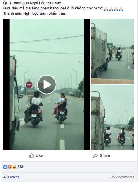 Nhóm thanh niên rước dâu đầu trần dàn hàng ngang trên quốc lộ - Ảnh 1.